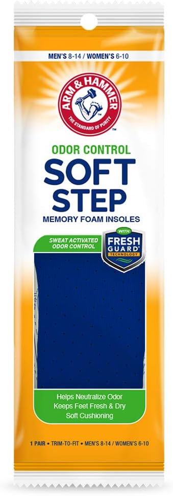 Arm & Hammer Odor Control Soft Step Insoles, Memory Foam Insoles For Men, Memory Foam Insoles For Women, Best Insoles For Standing All Day, Foot Inserts, Shoe Inserts Men And Women -1 Pair