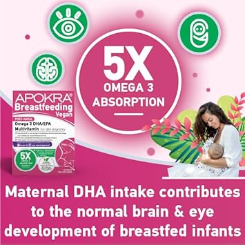 Breastfeeding Vitamins | Vegan | High in Calcium & Vegan Omega 3 | 21 Nutrients | Postnatal | Lactation Supplement | Postpartum Essentials | Highly Absorbed Omega 3 | 60 Tab | APOKRA : Amazon.co.uk: Health & Personal Care