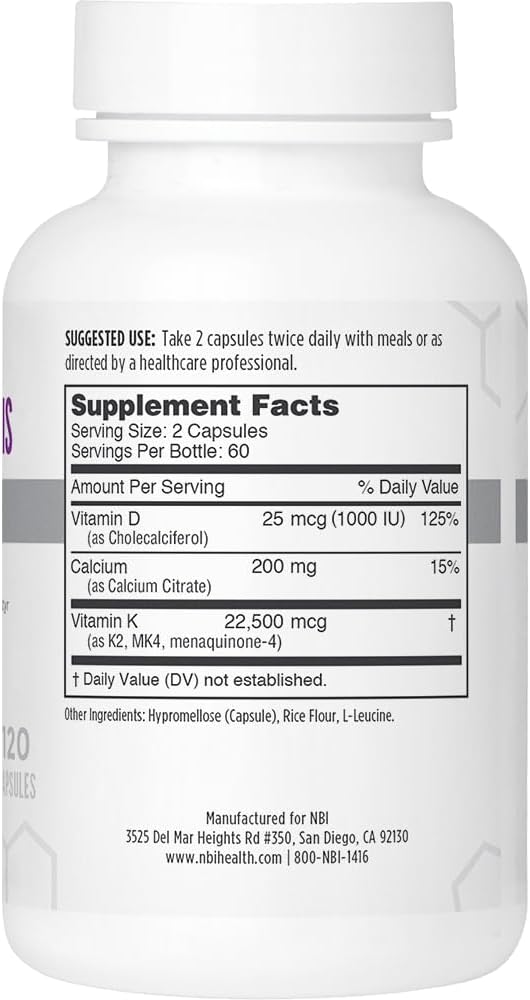 Nbi Osteo-K Bone Support - Mini | Vitamin D & K Complex With Calcium Citrate Supplement | 45Mg Vitamin K2 (Mk4) For Strong Bone Health & Function | 120Ct Veggie Capsules