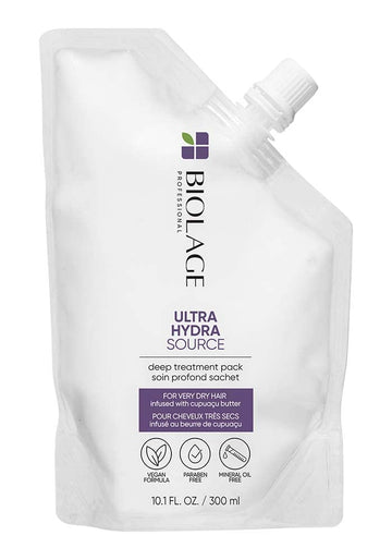 Biolage Ultra Hydra Source Deep Treatment Pack | Leave-In Hair Mask | Conditions, Softens & Restores Hair | For Very Dry Hair | Paraben-Free | Vegan | Cruelty Free | 10.1 Fl. Oz