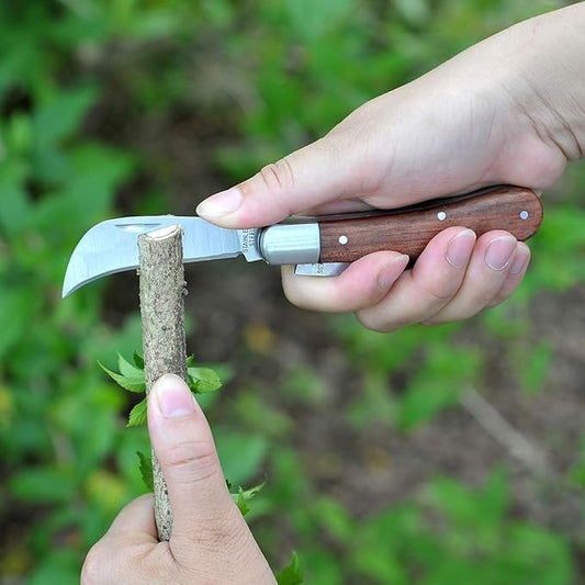 Dual Blade Grafting Knife for Plants – Foldable Stainless Steel Bud & Pruning Cutter Tool with Wooden Handle for Fruit Trees & Gardening