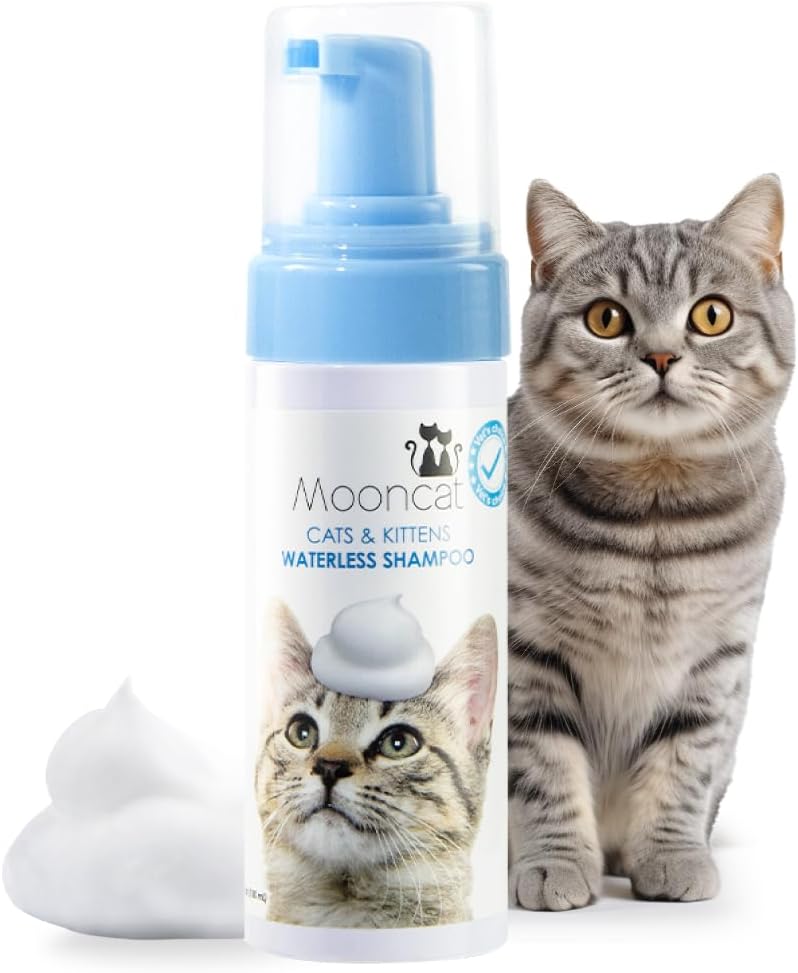 Mooncat Waterless Cat Shampoo, Licking Safe Dry Shampoo, No Rinse Foam Cat Bath, Grooming for Cat, Kitten Sensitive Skin, Dander Reducing, Paraben Free, pH Balanced (5 oz) Shampoo ONLY