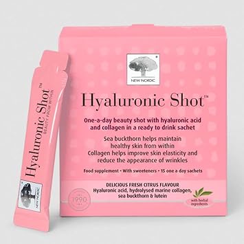 New Nordic Hyaluronic Shot With Marine Collagen Supplement To Improve Skin Elasticity & Reduce Wrinkles, Ready To Drink, Citrus Flavour, 15 Sachets