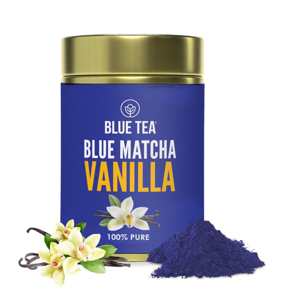 Blue Tea - Butterfly Pea Vanilla Matcha Powder (1.76 Oz) | Anti-Oxidant Rich | Detox- Flower Based - Caffeine Free - Non-Gmo - Vegan - Gluten Free | Eco - Conscious Tin Packaging | Gift Pack