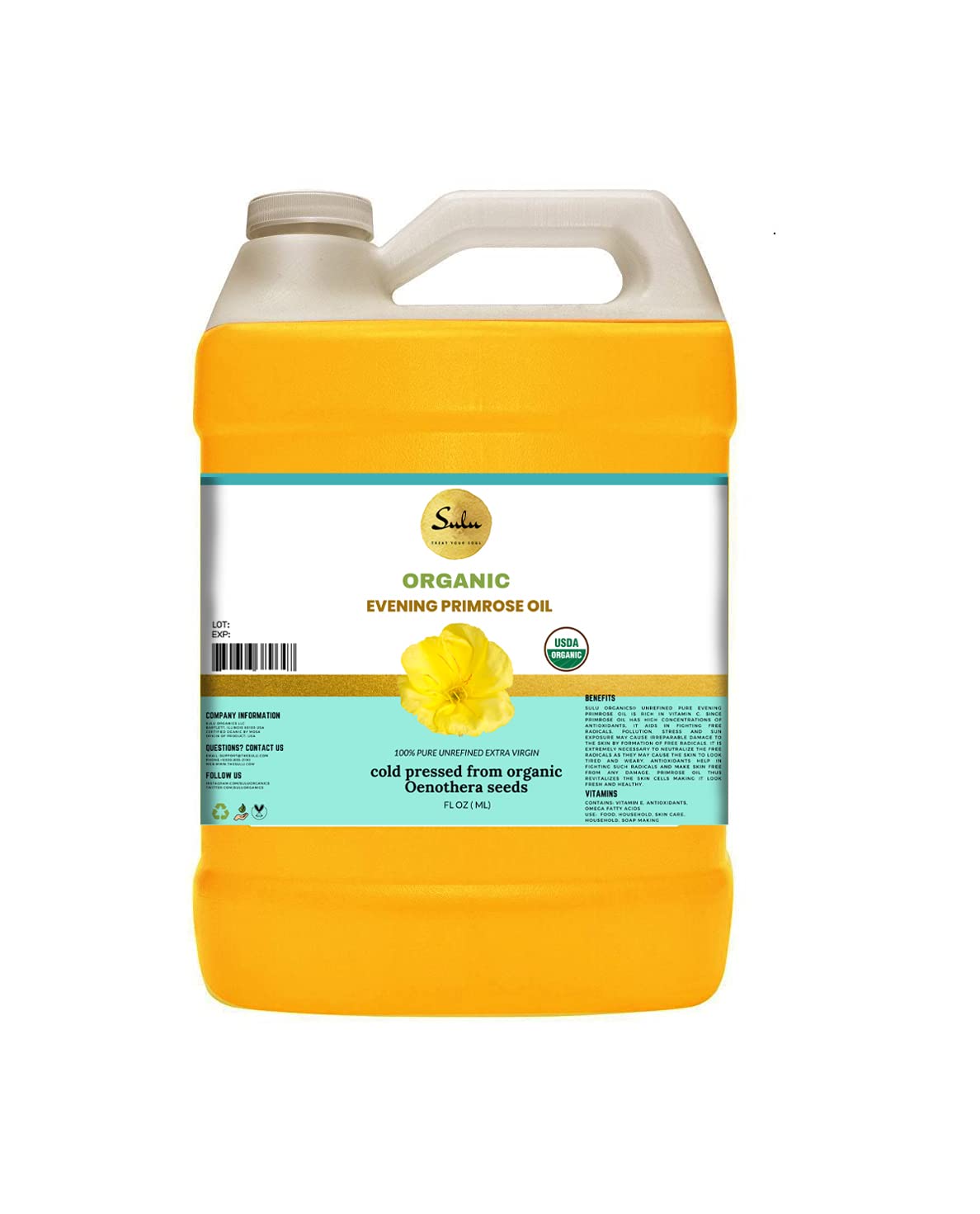 1 Gallon (128 Fl.Oz) 100% Pure Unrefined Virgin Cold Pressed Evening Primrose Oil 12% Gla