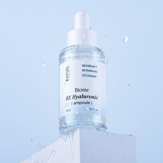 Raviel Biome 8X Hyaluronic Ampoule | Long-Lasitng Hydration & 5X Ceramide Barrier Serum For Sensitive Skin | Korean Skincare (1.01 Fl Oz)