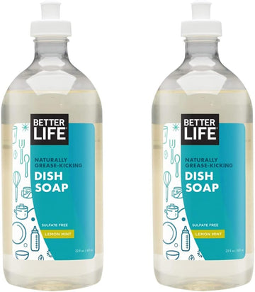 Better Life Tough on Grease & Gentle on Hands Sulfate Free Dish Soap Lemon Mint, 22 Fl Oz (Pack of 2)