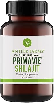 Antler Farms - 100% Pure Primavie Shilajit For Men Extract, 60 Capsules, 250Mg – Standardized To 50% Fulvic Acid, Wild Harvested Resin From The Himalayas, Powerful Adaptogenic Supplement