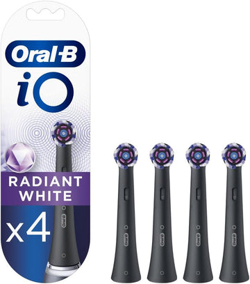 Oral-B Io Radiant White Electric Toothbrush Head, Angled Bristles Deeper Plaque Removal, With Polishing Petals For Teeth Whitening, Pack Of 4 Toothbrush Heads, Black