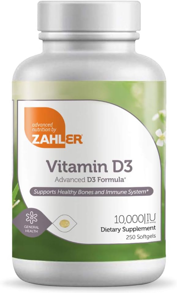 Zahler - Advanced Vitamin D3 10,000 Iu Softgels (250 Count) Kosher Vegetarian Friendly Vitamin D For Immune Support, Bone, Teeth & Muscle Health - Easy Swallow Vit D 3