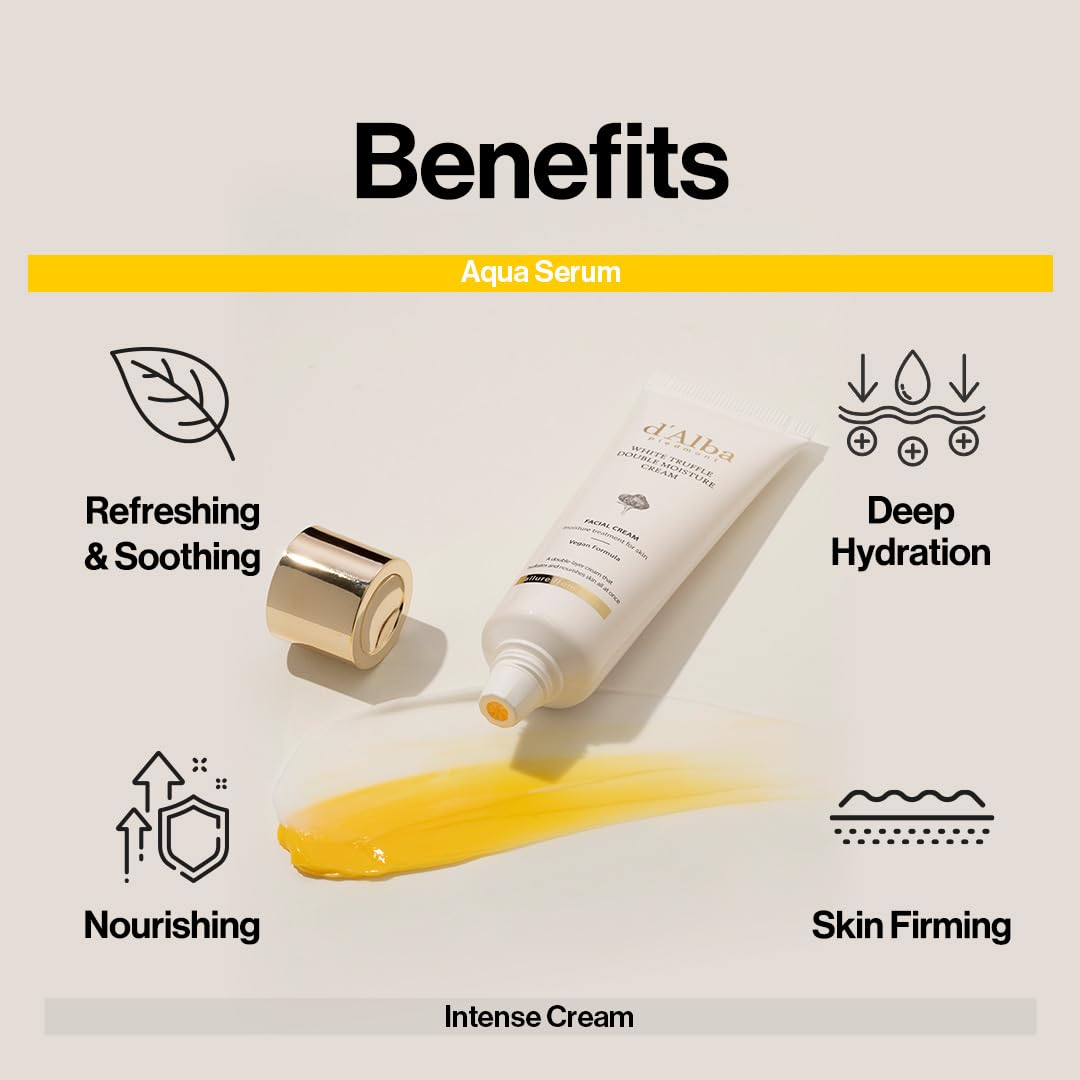 D'Alba Piedmont White Truffle Double Moisture Cream, 2-In-1 Face Moisturizer, Vegan Skincare, Vegan Collegen, Skin Firming And Tightening, Dual Formula In One Tube, Korean Skin Care (2.02 Oz) : Beauty & Personal Care