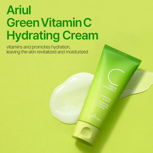 Ariul Green Vitamin C Hydrating Cream, 3.5 Oz (100 G), Vitamin Cream, Milky Lotion, Face Cream, Hyaluronic Acid, Skin Care, Moisturizing, Pure Vitamin C