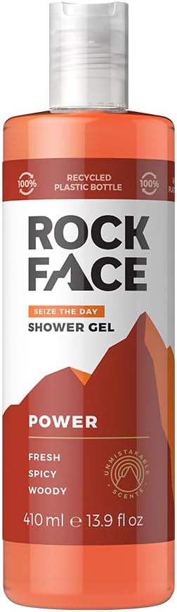 Rock Face Shower Gel - Power All In One Body Wash For Men, 410Ml, Spicy Oriental Scent, Suitable For Hair And Body, Long Lasting Fragrance