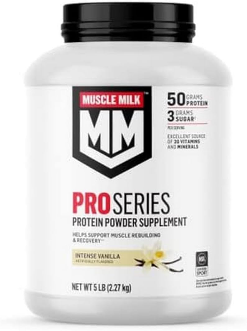 Muscle Milk Pro Series Protein Powder Supplement, Intense Vanilla, 5 Pound, 28 Servings, 50G Protein, 3G Sugar, 20 Vitamins & Minerals, Nsf Certified For Sport, Workout Recovery, Packaging May Vary