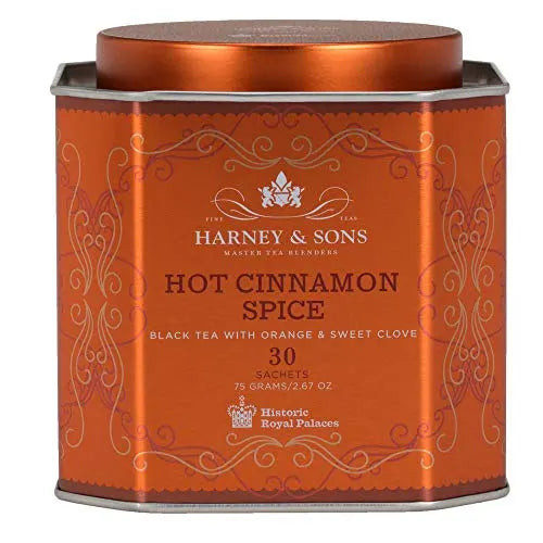 Harney & Sons Hot Cinnamon Spice Tea Tin – Black Tea with Orange & Sweet Clove – 2.67 Ounces, 30 Sachets