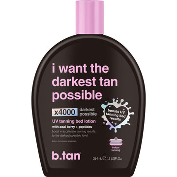 B.Tan Uv Tanning Bed Lotion | I Want The Darkest Tan Possible - X4000 Tan Intensifiers, Indoor & Outdoor Tan Accelerator, Best Browning Lotion, 12 Fl Oz