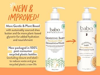 Babo Botanicals Sensitive Baby Fragrance-Free 2-In-1 Shampoo & Wash - Shea Butter, Calendula & Aloe Vera - Ewg Verified - Cruelty-Free - Vegan - Pediatrician Tested - For Babies & Kids