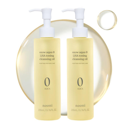 Nooni Cleansing Oil - Snow Aqua 0 Lha Toning Pore Care Korean Facial Oil Cleanser, 6.76 Fl.Oz (200 Ml)*2Ea + Pore Cleansing Tool - Manual Dual Brush Bundle