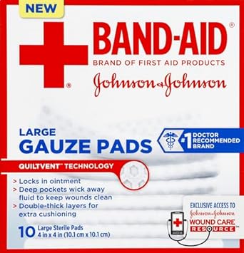 Band-Aid First Aid Large Gauze Pads, 4 X 4 Inch, 10 Count