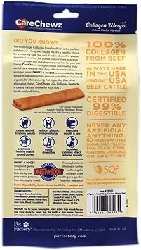 Pet Factory Carechewz Collagen 6-7" Small Wraps Dog Chew Treats - Chicken Flavor, 4 Count/1 Pack