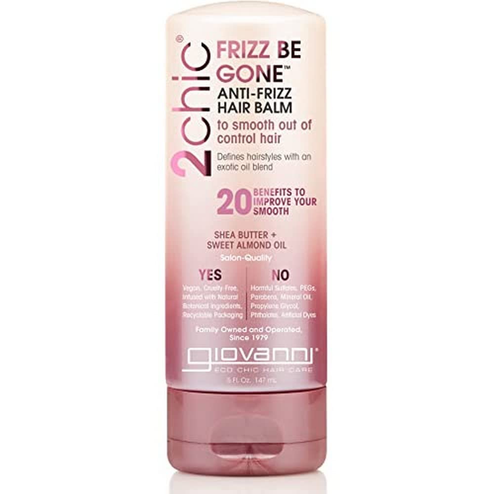 GIOVANNI 2chic Frizz Be Gone Anti-Frizz Hair Balm - Natural Hair Smoothing Formula with Shea Butter & Sweet Almond Oil, Macadamia, Color Safe, Vegan - 5 oz