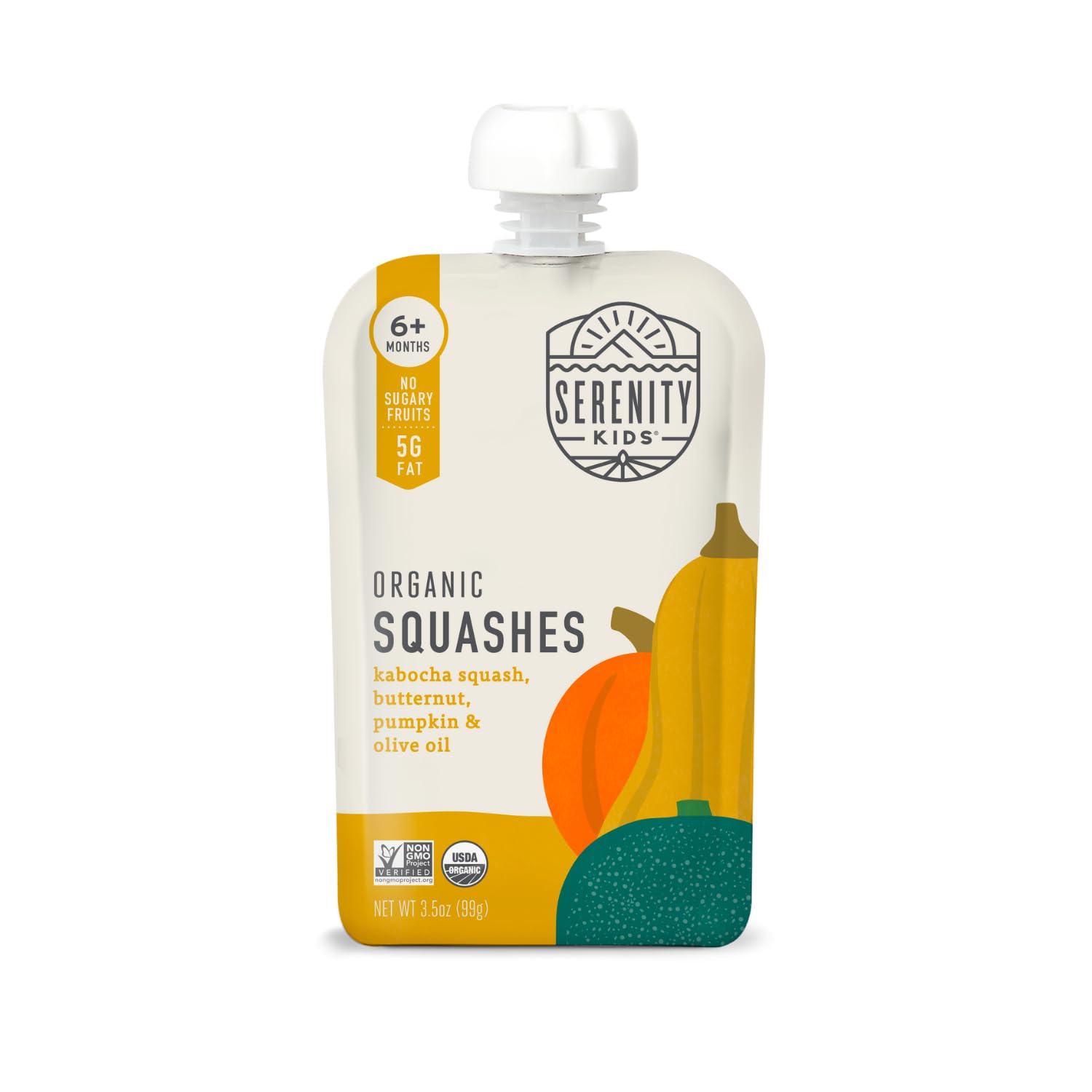 Serenity Kids 6+ Months Veggie Puree Baby Food Pouches - Usda Organic - No Sugary Fruits Or Added Sweeteners - Allergen Free 3.5Oz Bpa-Free Pouch - Squash Variety - 12 Pack