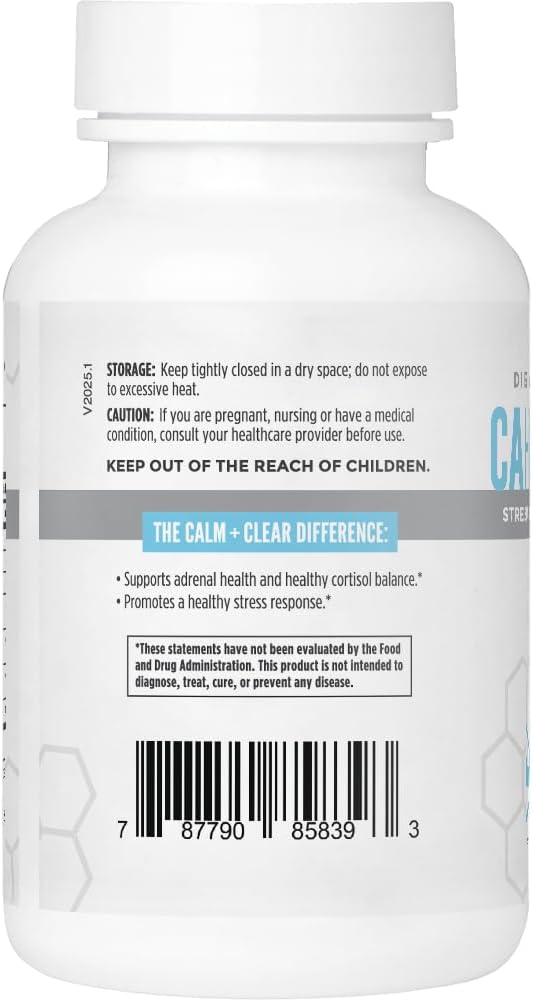 Nbi Calm + Clear Mood And Focus Support | Natural Stress And Adrenal Support With Magnesium, Gaba, Ashwagandha, L-Theanine, Glycine, Bacopa, Skullcap, And Hops Powder | 60 Count Capsules