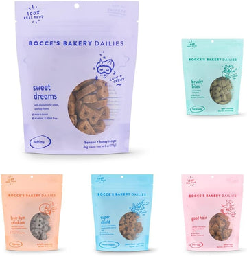 Bocce's Bakery Dailies Assorted Treat Bundle for Dogs, Wheat-Free Dog Treats, Made with Real Ingredients, Baked in The USA, All-Natural Soft & Chewy, 6 oz : Pet Supplies