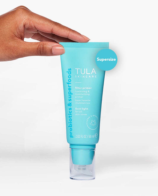 Tula Skin Care Face Filter Blurring And Moisturizing Primer - Supersize First Light, Evens The Appearance Of Skin Tone & Redness, Hydrates & Improves Makeup Wear, 2.02Fl Oz