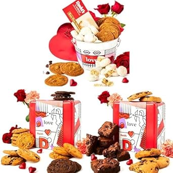 David's Valentine's Delights Trio - Valentine's Day Gift Assorted Cookies + Assorted Cookies in a Love Tin (1Lb) + Gluten-Free Assorted Cookies And Brownies (2Lbs) in a Love-Themed Tin Gourmet Delight : Grocery & Gourmet Food