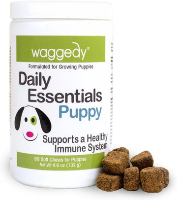 waggedy Daily Essentials Puppy — Full-Spectrum Functional Treats, Small or Large Breed Puppy Supplements — Dog Supplements & Vitamins — Puppy Essentials (60 Chews)