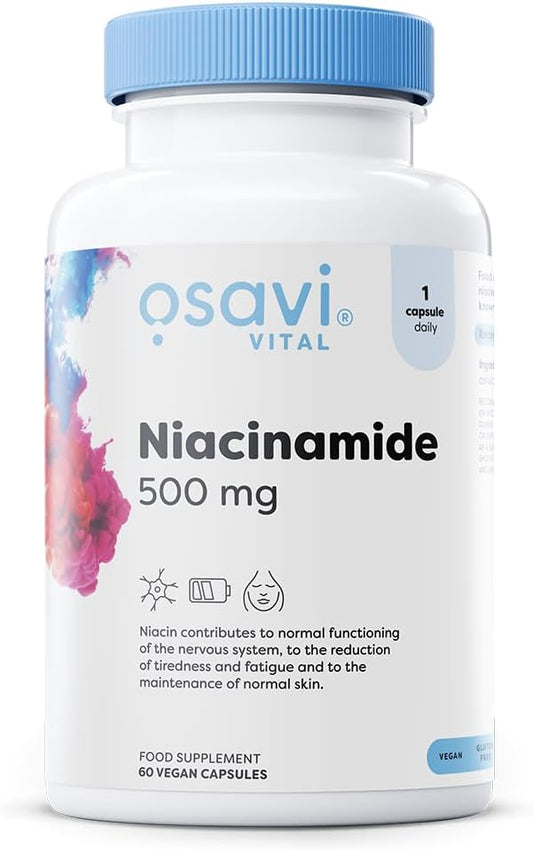 Osavi Niacinamide 500 Mg – 60 Vegan Capsules | Supports Nervous System & Psychological Function | Reduces Fatigue, Maintains Healthy Skin & Mucous Membranes | Contributes To Normal Energy Metabolism