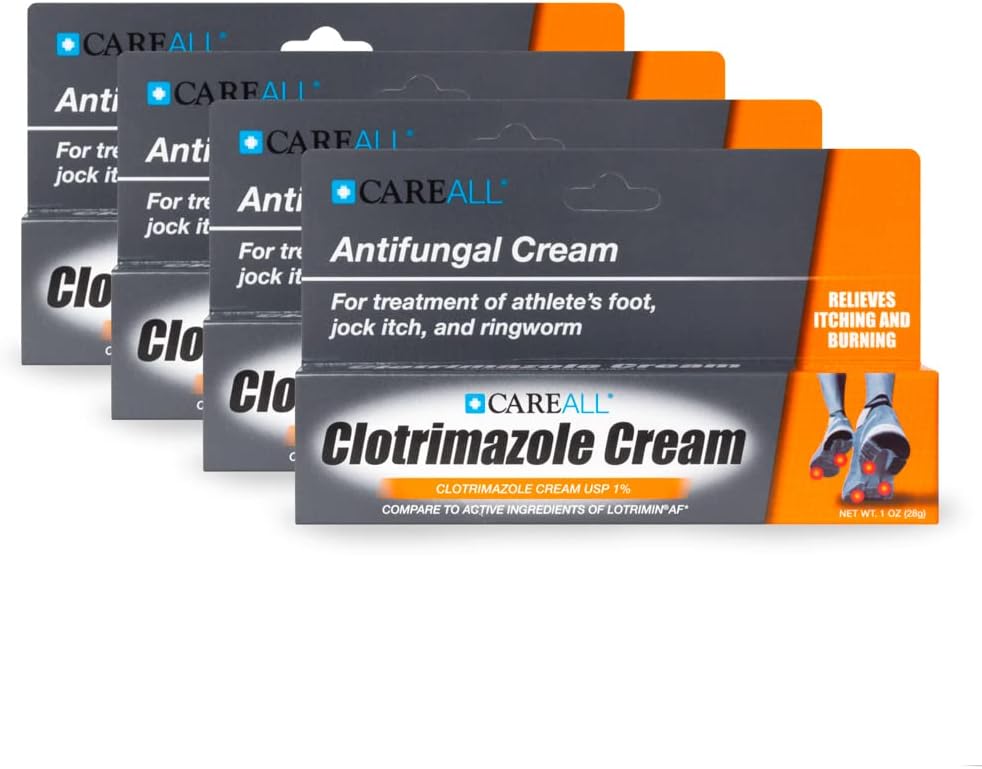 CareAll (4 Pack 1.0 oz. Clotrimazole Antifungal Cream 1%, Cures Most Athlete?s Foot, Jock Itch and Ringworm