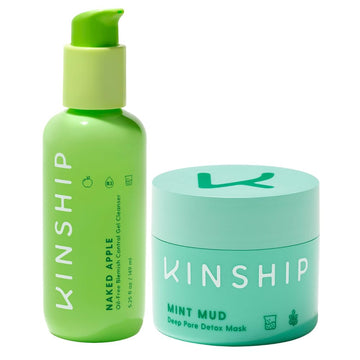 Kinship Naked Apple Gel Facial Cleanser + Mint Mud Deep Pore Detox Mask | Cleanse + Minimize Pores | Exfoliate, Smooth + Brighten Skin | Balance Oil + Unclog Pores | Vegan Skincare