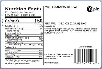 Yupik Mini Banana Chews Candy, 2.2 lb, Pack of 1