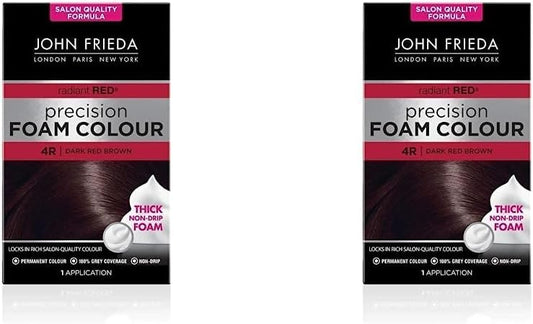 John Frieda Precision Foam Colour 4R, Salon-Finish Dark Red Brown Hair Dye, Permanent Dark Red Brown Hair Colour, 100% Grey Coverage (Pack Of 2)