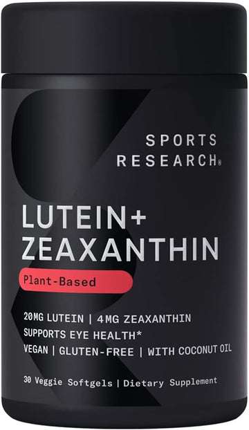 Sports Research Vegan Lutein + Zeaxanthin (20Mg) With Organic Coconut Oil For Better Absorption - Supports Vision & Eye Health - Vegan Certified & Non-Gmo Verified (30 Softgels)