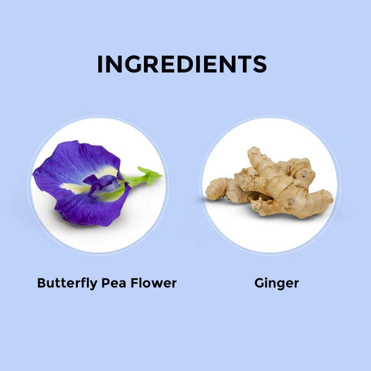 Blue Tea - Butterfly Pea Flower Tea - Ginger - 15 Count | Detox Tea | Flower Based - Herbal Tea - Caffeine Free - Vegan - Non-Bitter - Non Gmo | Tin Packaging