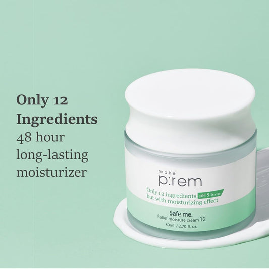 Make P:Rem Safe Me. Relief Moisture Cream 12, Clinically Proven 48-Hour Hydration, Minimal Ingredients, Ewg Green, Korean Skin Care, 80Ml, 2.70 Fl.Oz