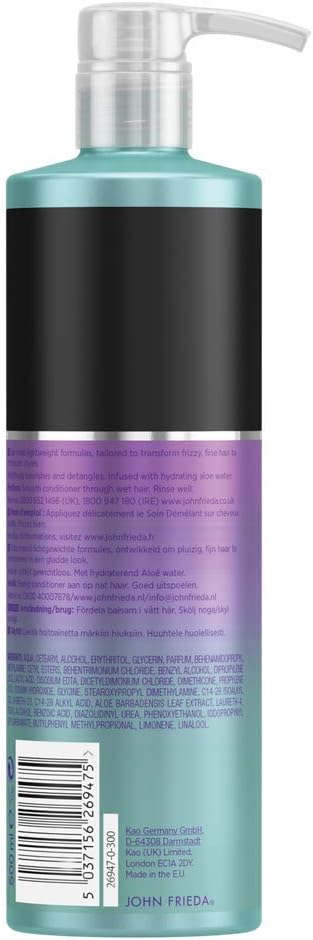 John Frieda Weightless Wonder Conditioner For Frizzy, Fine Hair With Aloe Water 500Ml, Nourishing Conditioner For Fine, Frizzy, Dry Hair