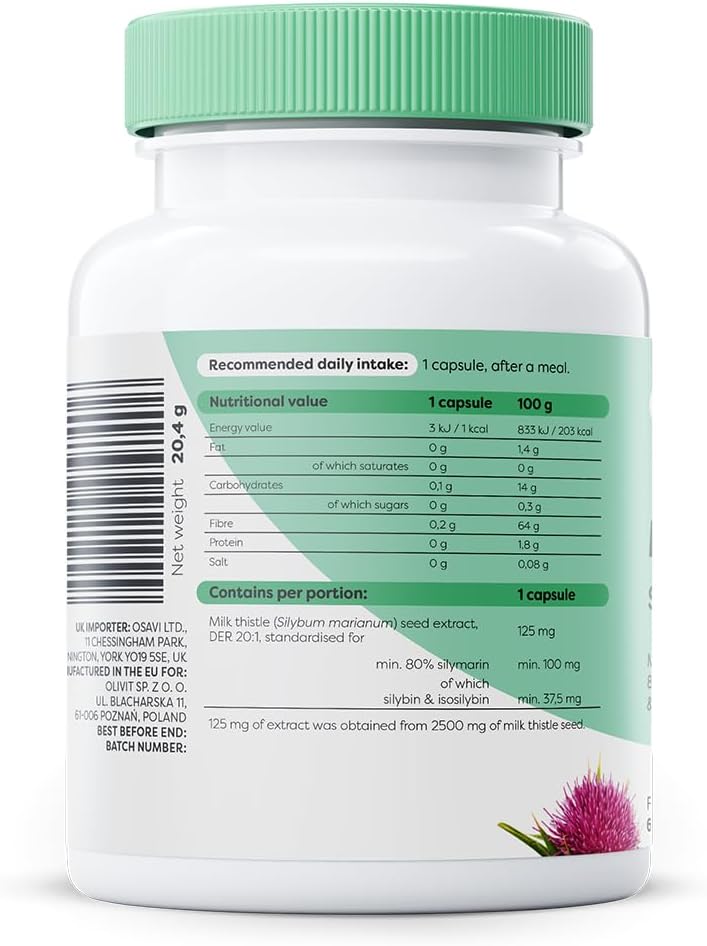 Osavi Milk Thistle, Silymarin 100 Mg – 60 Vegan Capsules | Supports Liver Function & Detoxification | Contributes To Liver Regeneration And Healthy Bile Production
