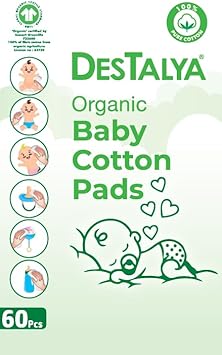 Destalya Baby Cotton Pads For Diaper Change | Large Cotton Squares For Sensitive Skin | Disposable Cleansing Wipes | Soft Washcloths For Personal Care | Makeup Removal (Organic Pads 360)