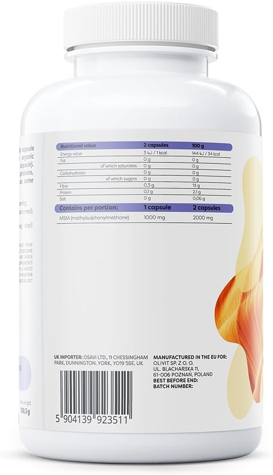 Osavi MSM, 1000 mg – 120 Vegan Capsules | Supports Joint Health & Skin Elasticity | Methylsulphonylmethane for Collagen & Keratin Production : Amazon.co.uk: Health & Personal Care