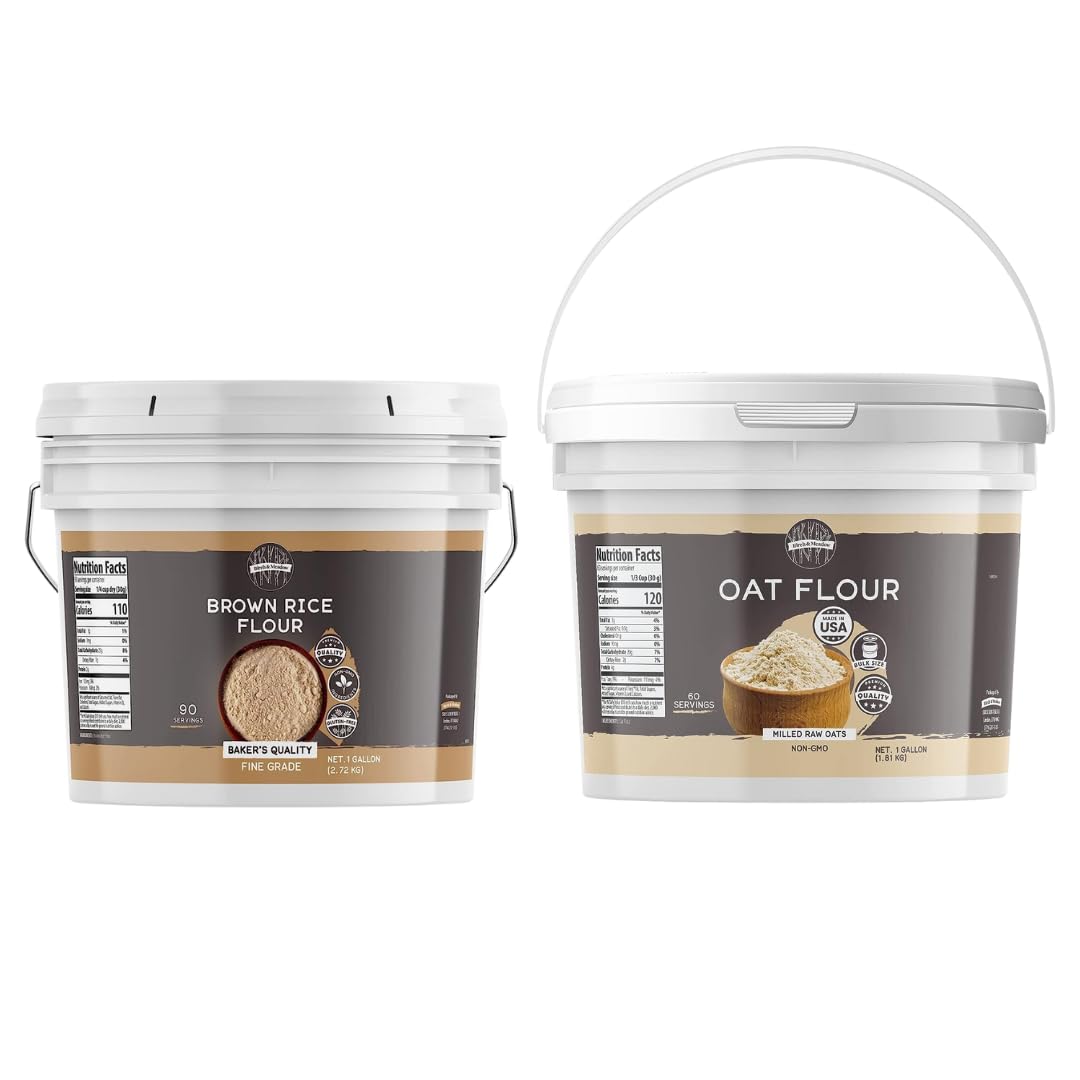 Birch & Meadow Brown Rice Flour & Oat Flour Bundle (1 Gallon Buckets), Versatile Ingredients, Flours For Baking, Flavorful