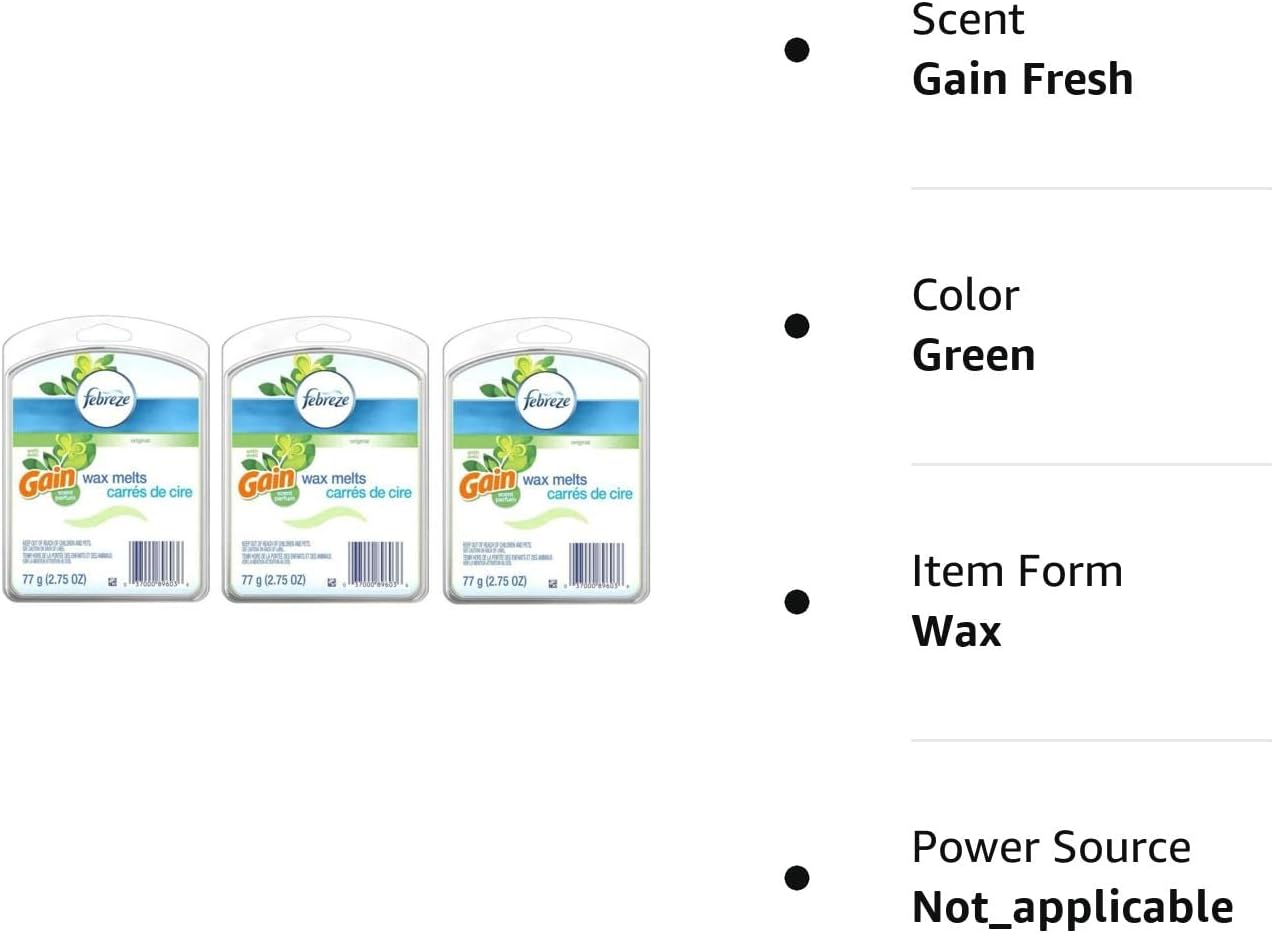 3 Packs of (6 cubes) Febreze Original Gain Scent W/ Avec (green) Wax Melts Air Freshener 2.75 ounces each : Health & Household