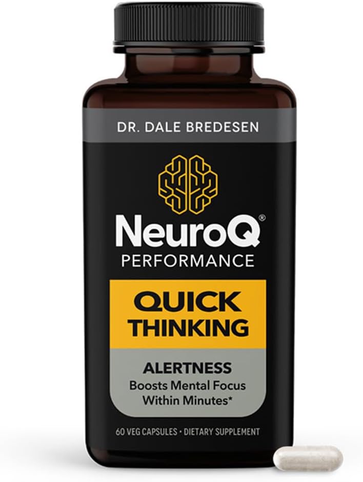 Neuroq Quick Thinking Supplement Pills - Boosts Alertness + Supports Mental Focus & Concentration - L-Theanine, Caffeine, L-Tyrosine & Beta-Alanine - 60 Capsules