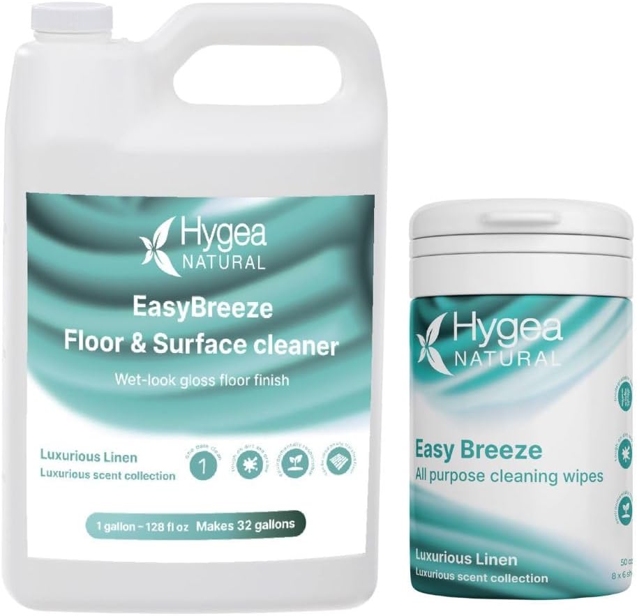 Easybreeze Ultimate Cleaning Bundle - Ph Neutral Floor & Hard Surface Cleaner With All-Purpose Wipes - Luxurious Linen Scented (1 Gallon Floor Cleaner, 50 Ct. Wipes)