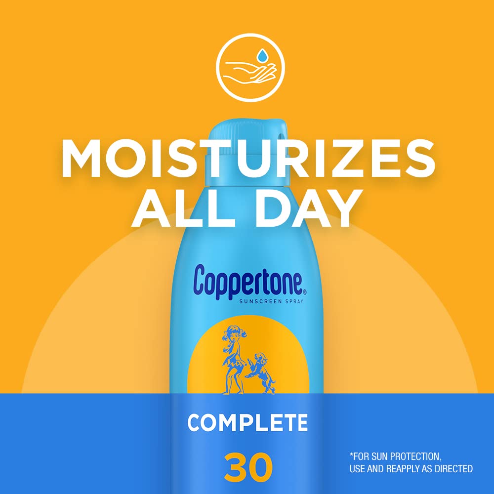 Coppertone COMPLETE SPF 30 Sunscreen Spray, Lightweight, Moisturizing Sunscreen Pack, Water Resistant Spray Sunscreen SPF 30, 5.5 Oz Spray, Pack of 3 : Beauty & Personal Care