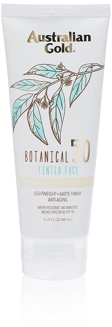 Australian Gold Botanical Sunscreen Tinted Face Mineral Lotion SPF 50, 3 Ounce | Broad Spectrum | Water Resistant