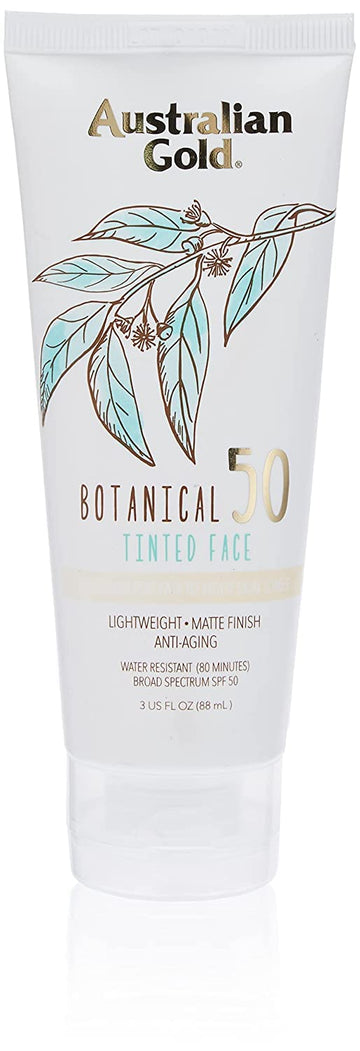 Australian Gold Botanical Sunscreen Tinted Face Mineral Lotion Spf 50, 3 Ounce | Broad Spectrum | Water Resistant